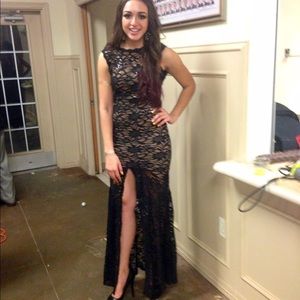 Black lace evening gown
